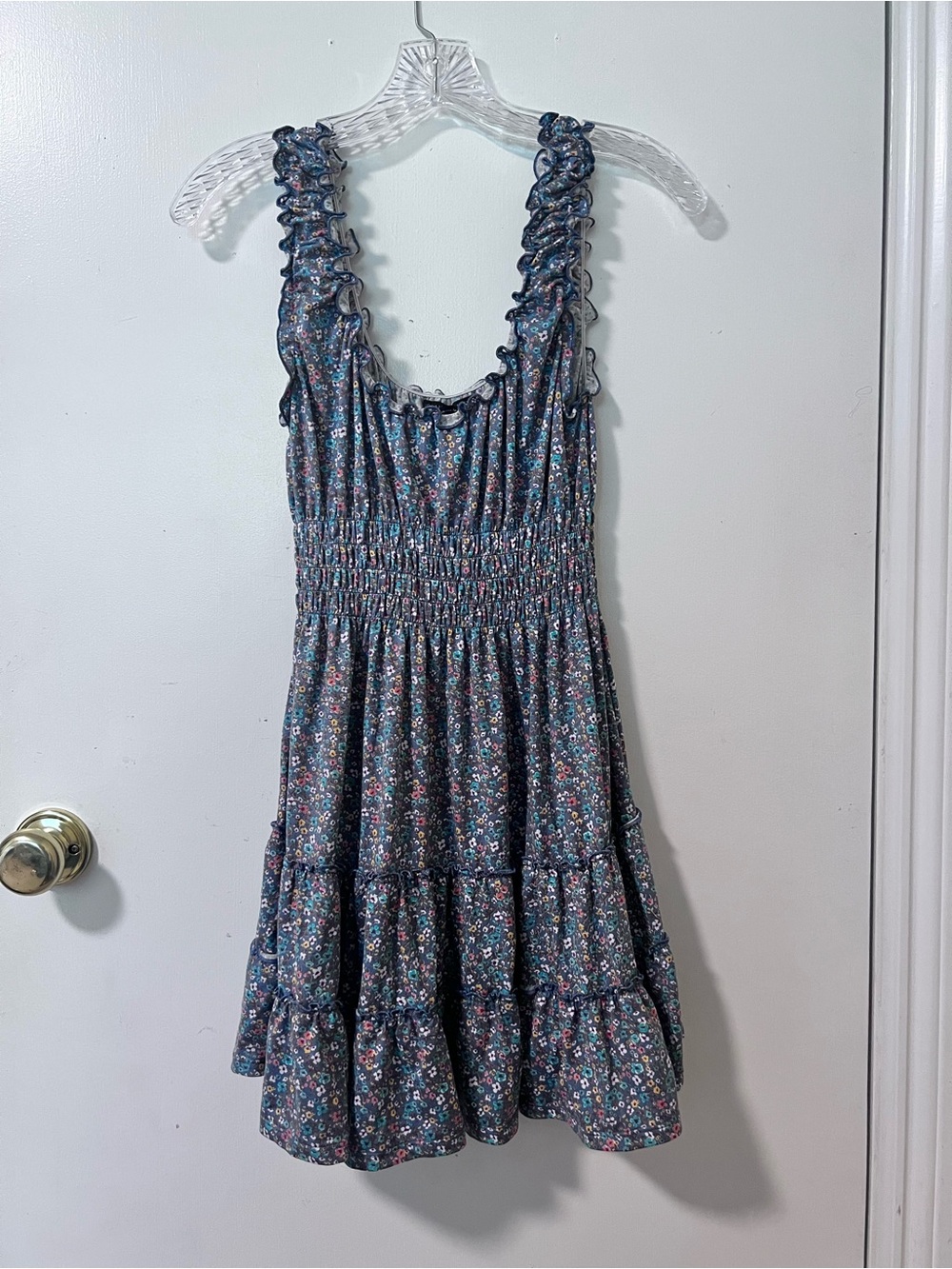 Urban Outfitters- Floral Sundress in Dusty blue with Multicolor Flowers